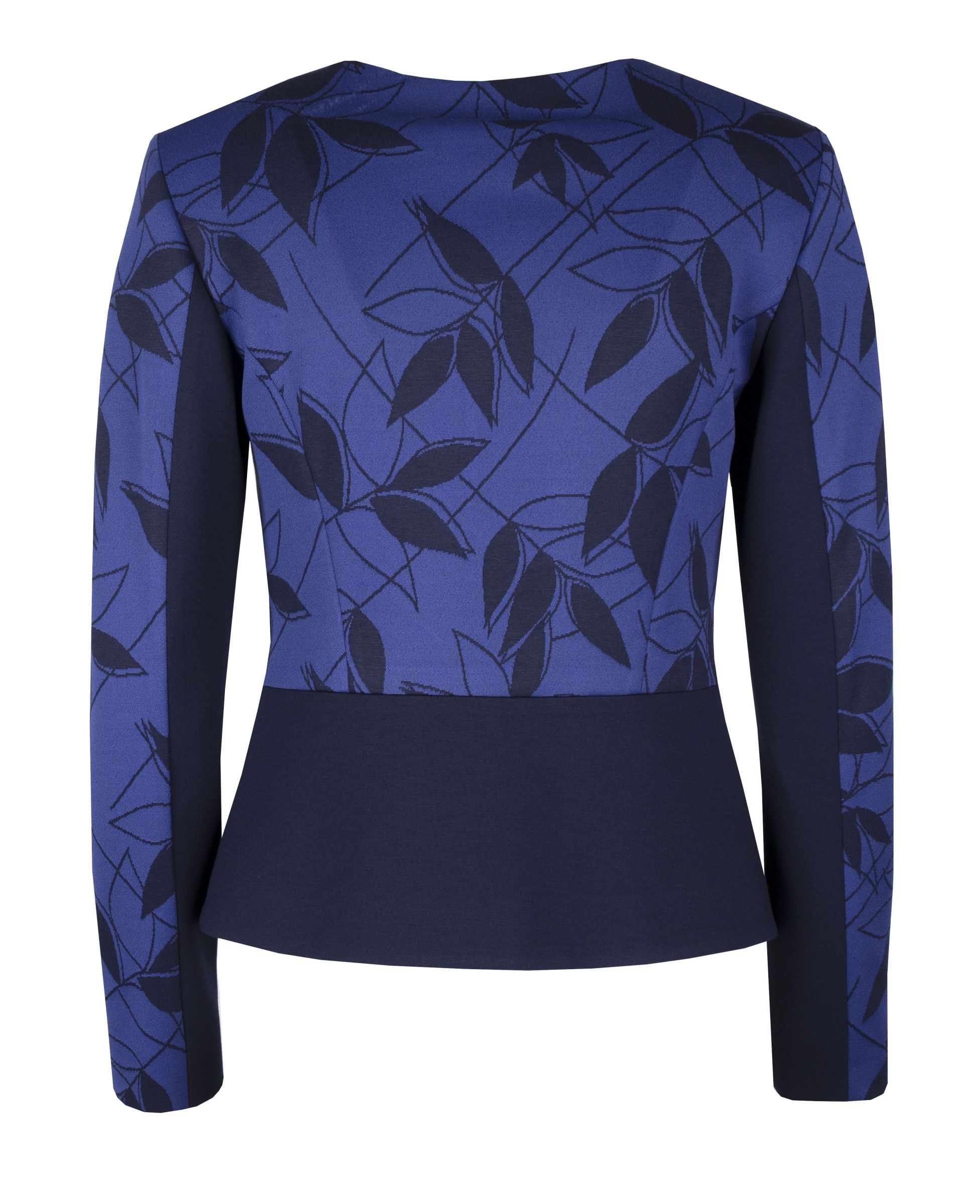 Zipper jacket with round neck, with contrasting elements with stylized leaves print 1